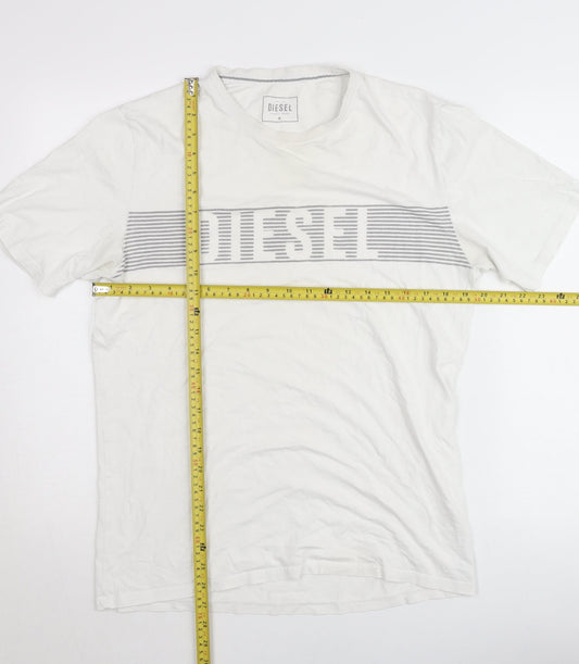 Diesel Men's White Logo Graphic Cotton T-Shirt Size M