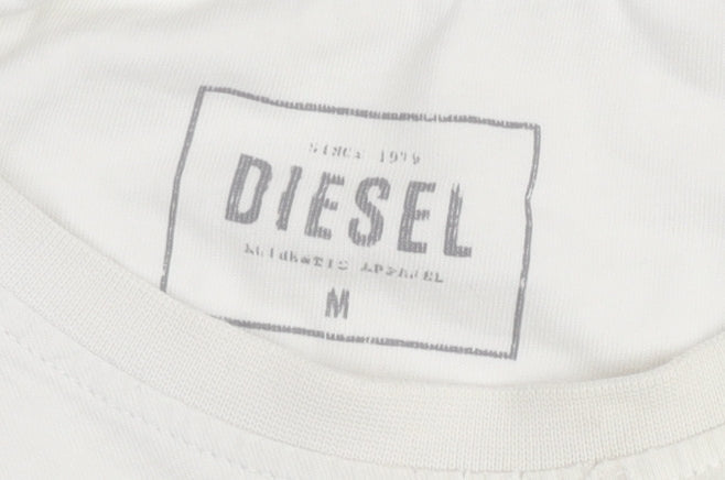 Diesel Men's White Logo Graphic Cotton T-Shirt Size M