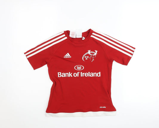 Adidas Boys Red Munster Rugby T-Shirt 9-10 Years Activewear Jersey