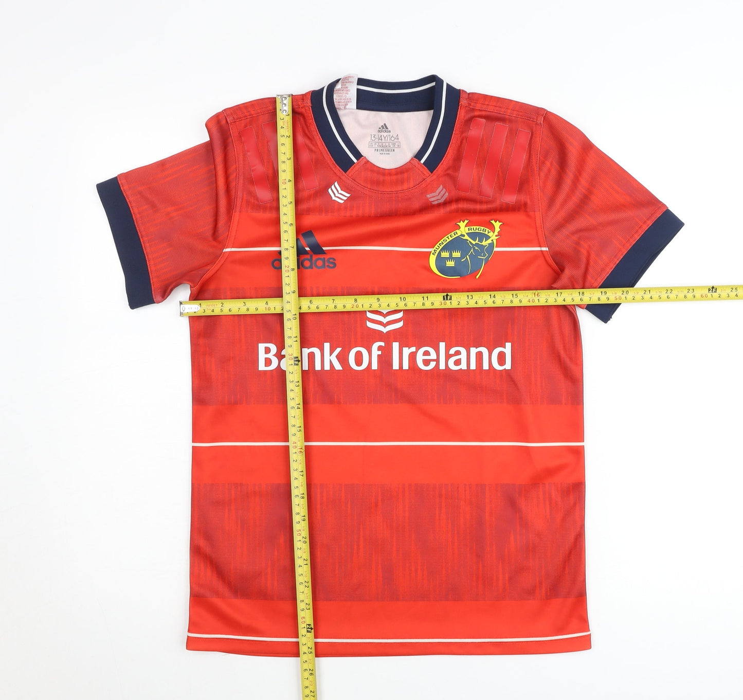 Adidas Boys Red Munster Rugby T-Shirt 13-14 Years Crew Neck Short Sleeve