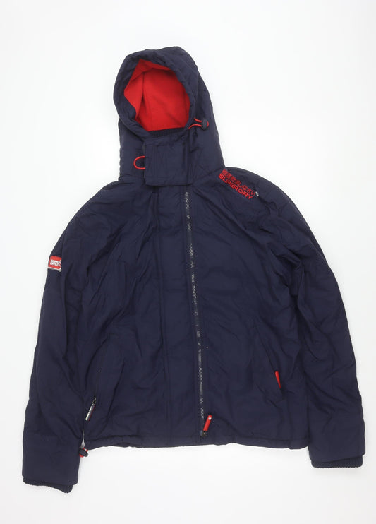 Superdry Men's Blue L Windcheater Hooded Jacket Outdoor Windbreaker