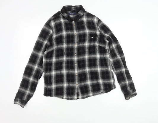 Superdry Women Black Check Long Sleeve Button-Up Shirt Size 12