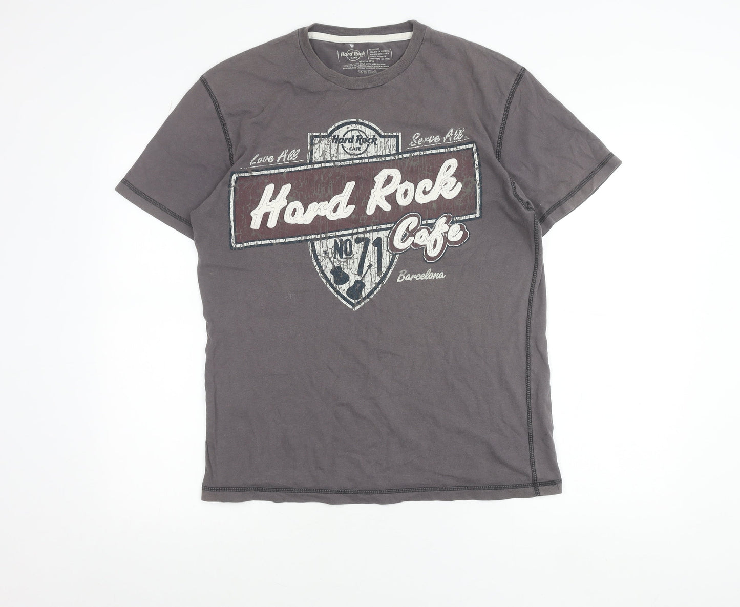 Hard Rock Cafe Mens Grey Graphic T-Shirt Medium Barcelona Music Tee