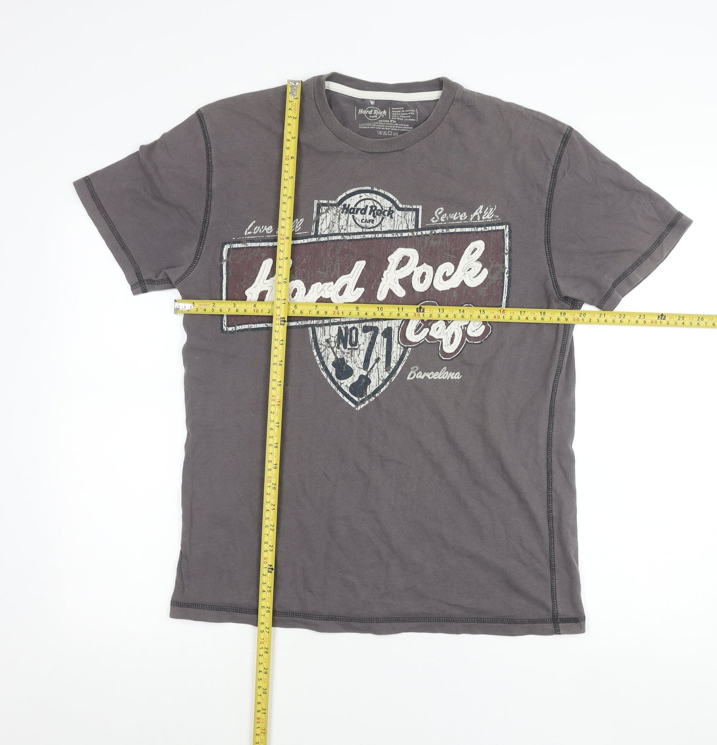 Hard Rock Cafe Mens Grey Graphic T-Shirt Medium Barcelona Music Tee