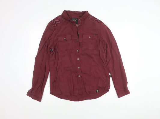 Superdry Womens Red Lyocell Embroidered Button-Up Shirt Size 12