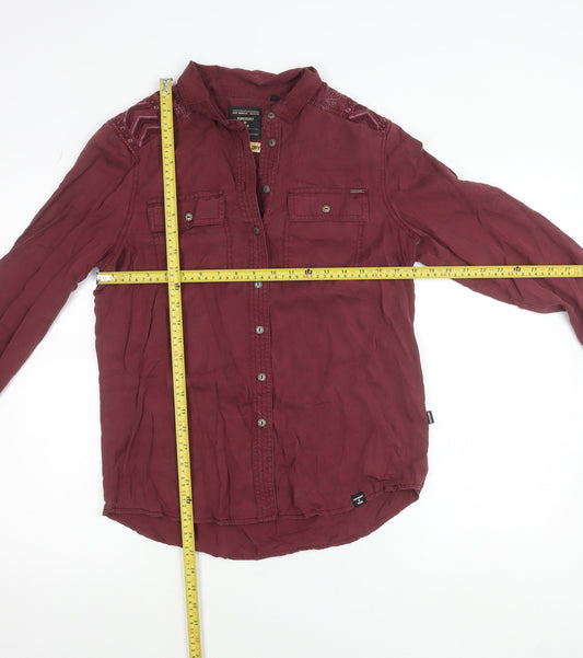 Superdry Womens Red Lyocell Embroidered Button-Up Shirt Size 12