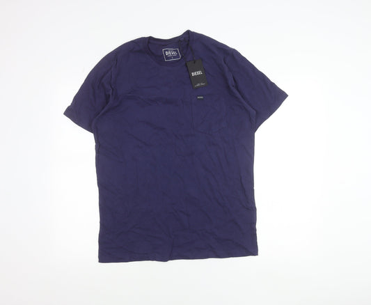 Diesel Men's Blue Crew Neck Cotton T-Shirt Size L