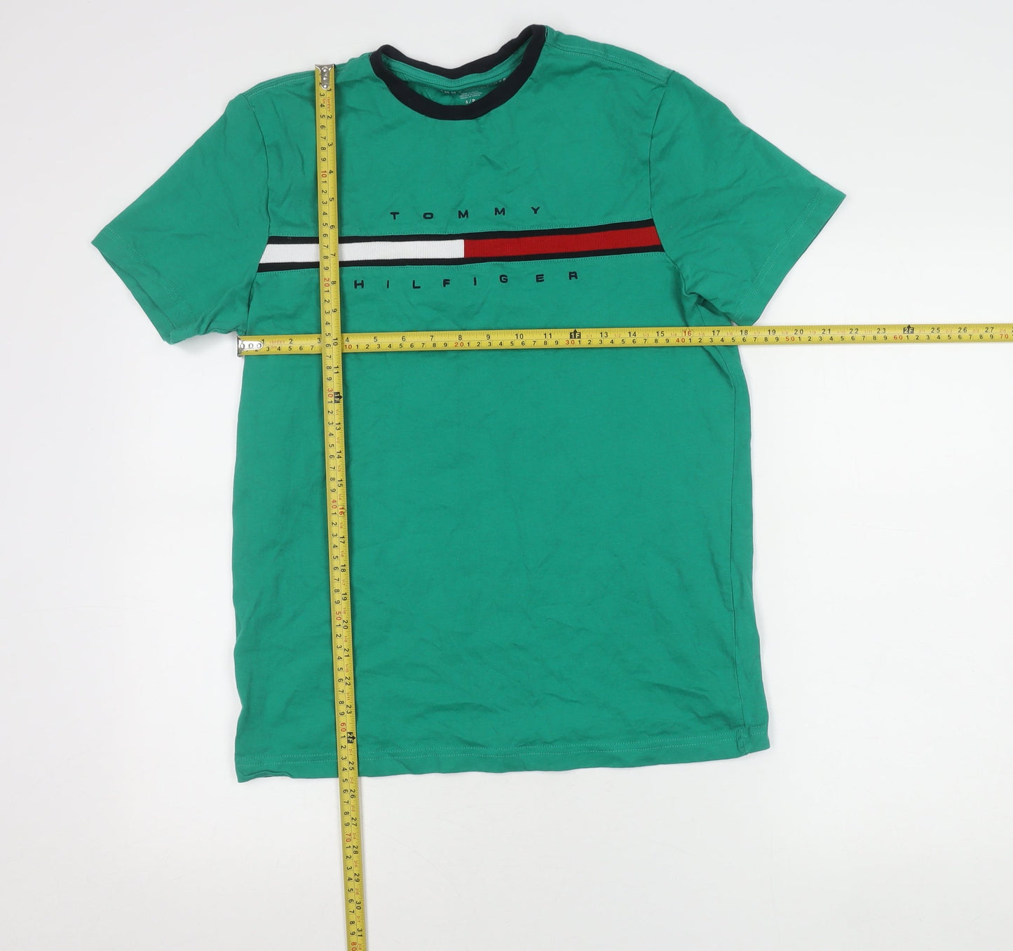 Tommy Hilfiger Men's Green Regular Fit Logo Cotton T-Shirt Size S