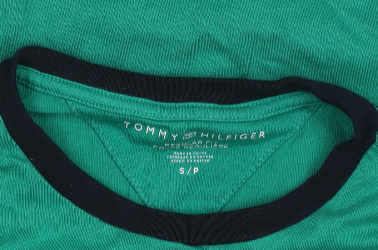 Tommy Hilfiger Men's Green Regular Fit Logo Cotton T-Shirt Size S