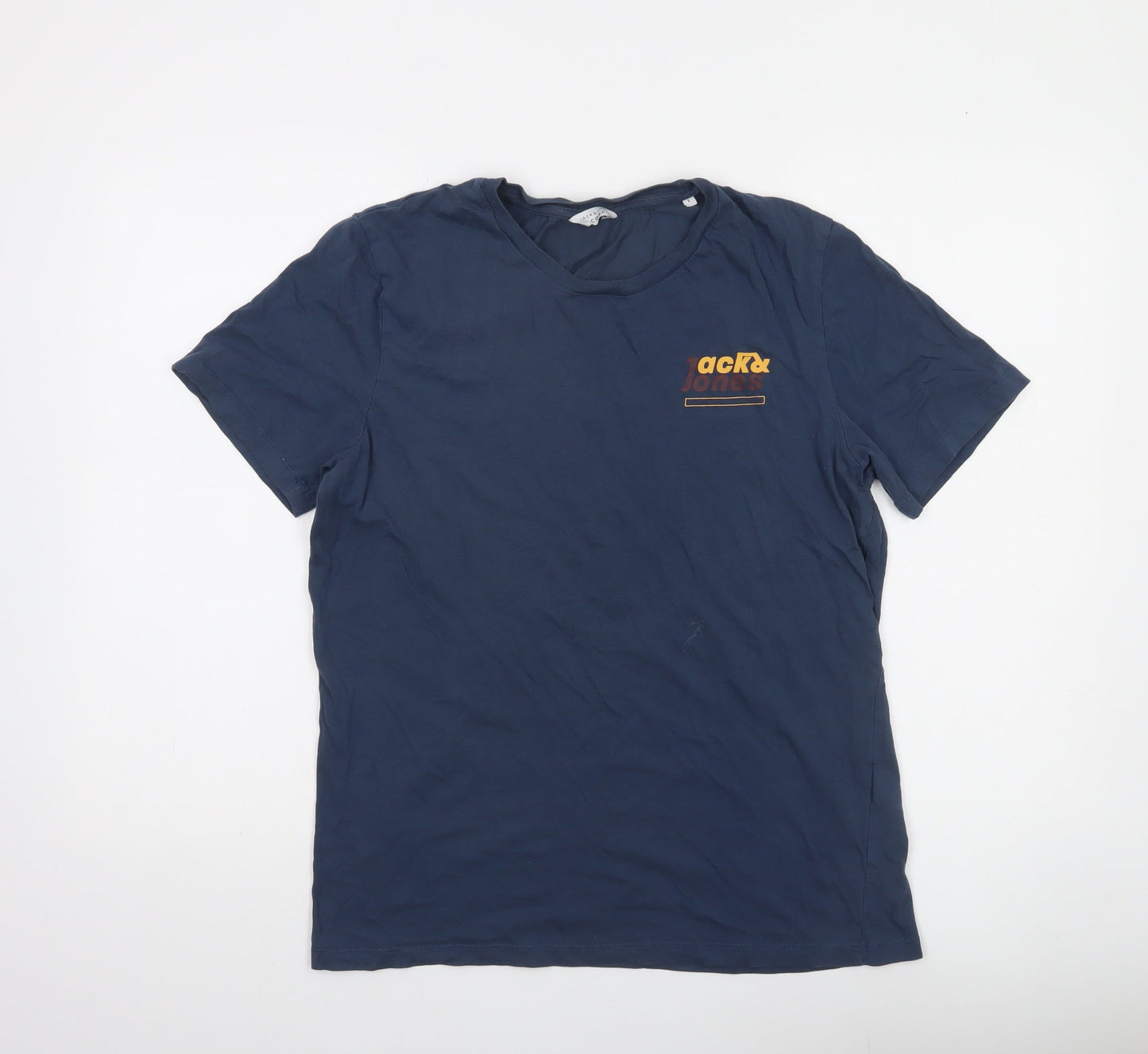 Jack & Jones Men Blue L Short Sleeve Crew Neck Cotton T-Shirt