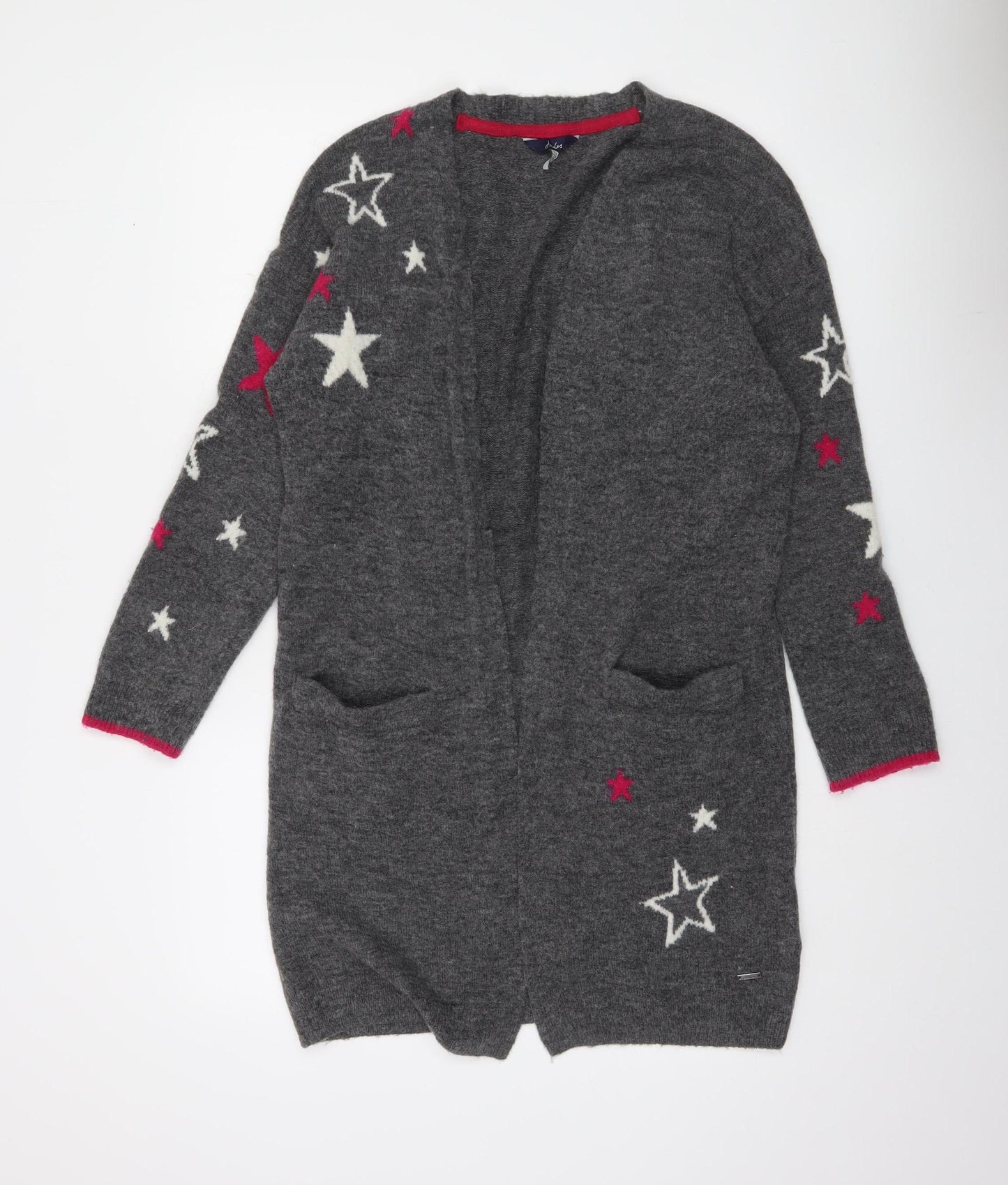 Joules Women's Grey Star Knit Longline Open Cardigan UK 8