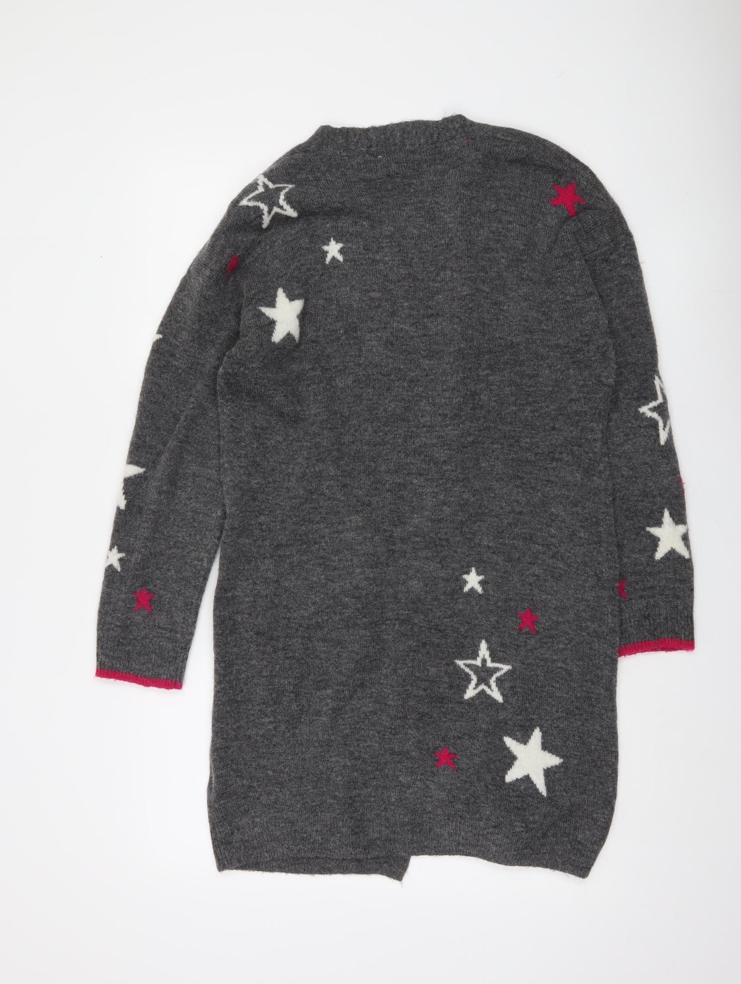 Joules Women's Grey Star Knit Longline Open Cardigan UK 8