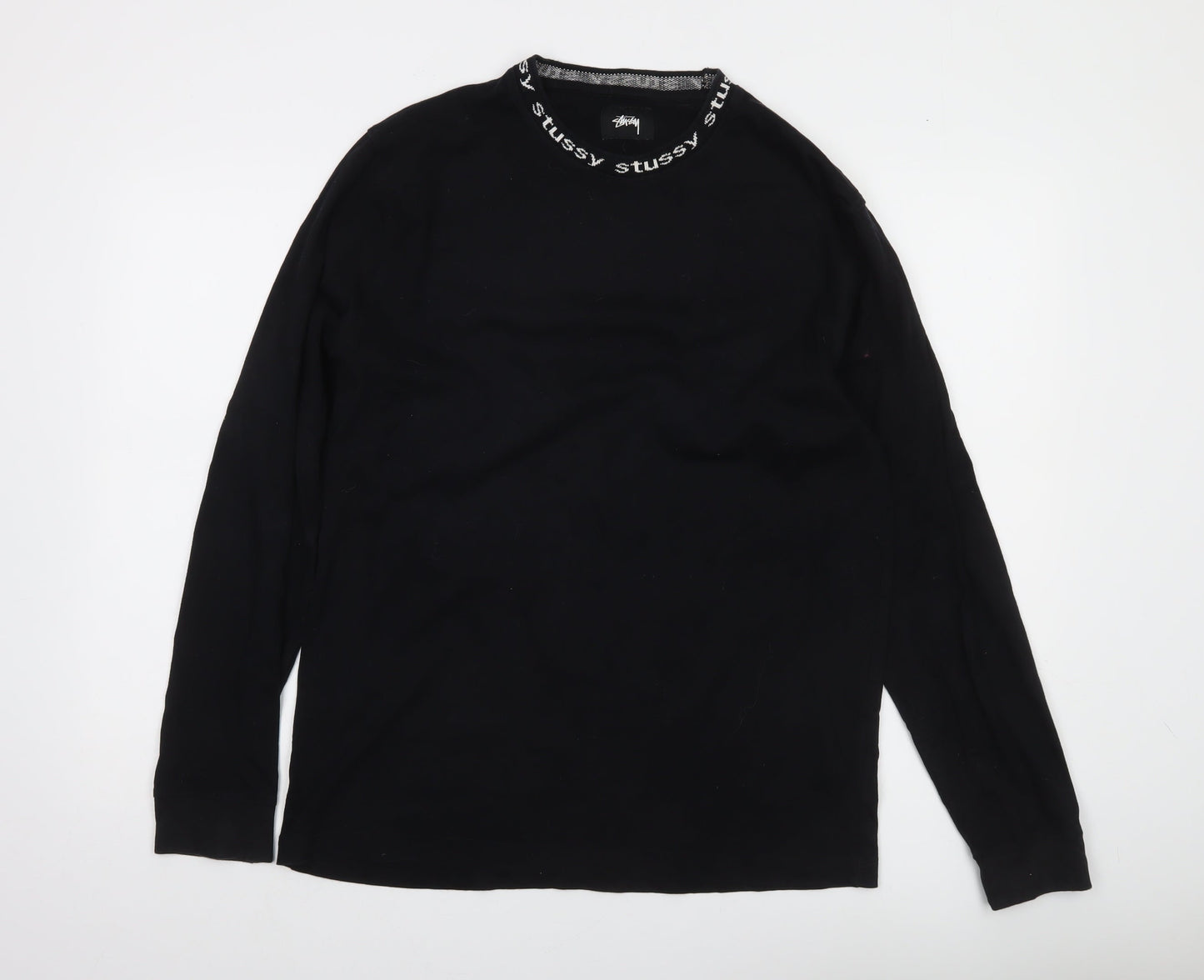 Stussy Men’s Black Long Sleeve Cotton Logo Neck Pullover M