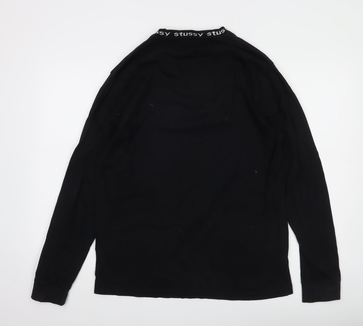 Stussy Men’s Black Long Sleeve Cotton Logo Neck Pullover M