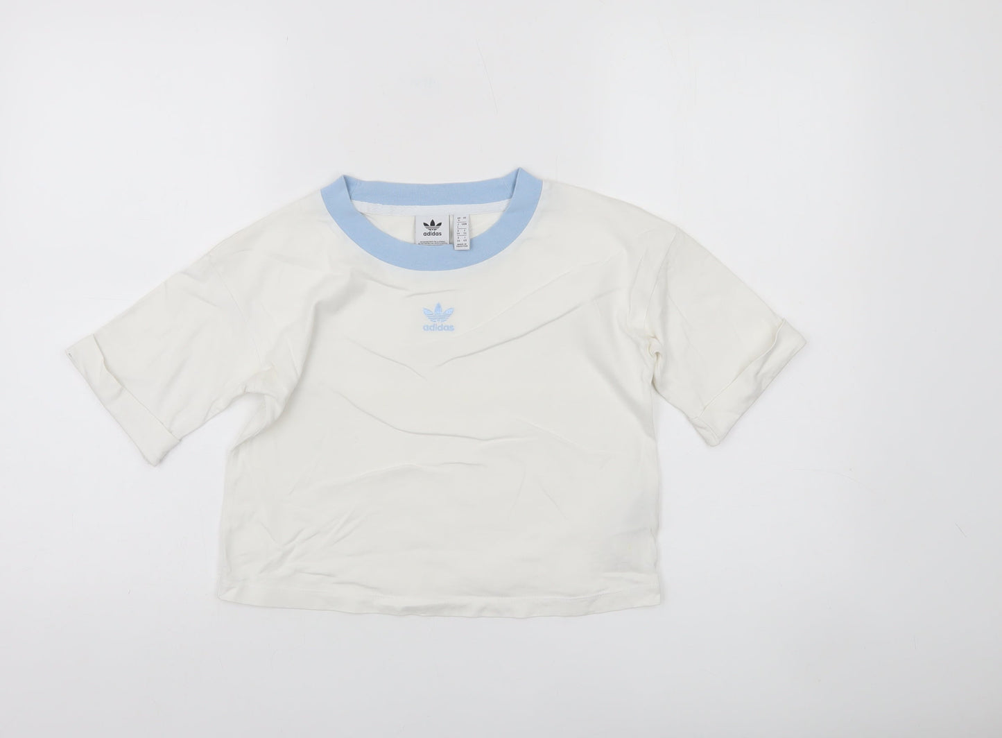 Adidas Womens White Blue Ringer Cotton T-Shirt Size 8