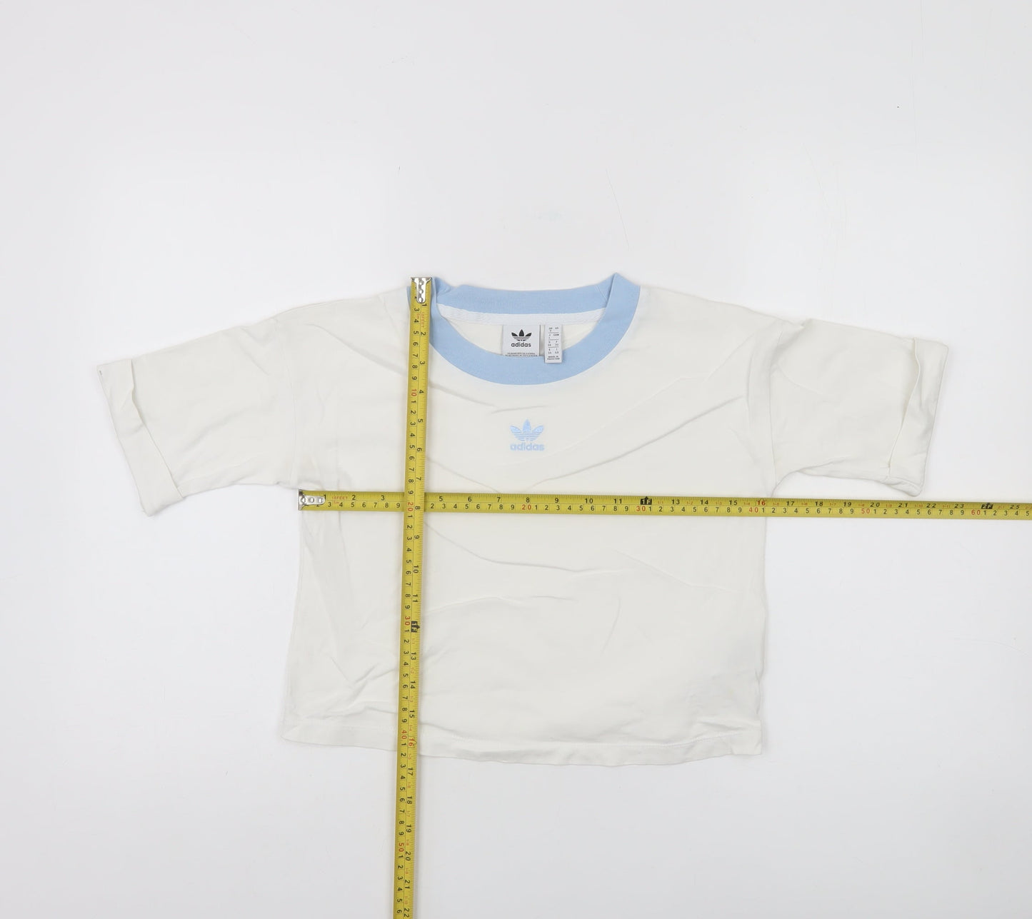 Adidas Womens White Blue Ringer Cotton T-Shirt Size 8