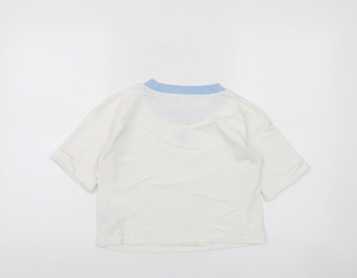 Adidas Womens White Blue Ringer Cotton T-Shirt Size 8