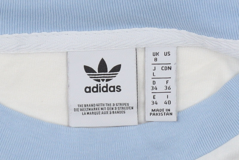 Adidas Womens White Blue Ringer Cotton T-Shirt Size 8
