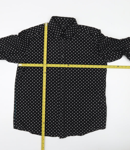 Diesel Men's Black Polka Dot Cotton Long Sleeve Button-Up Shirt Size L