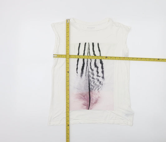 AllSaints Womens White Sleeveless Graphic Viscose T-Shirt Small