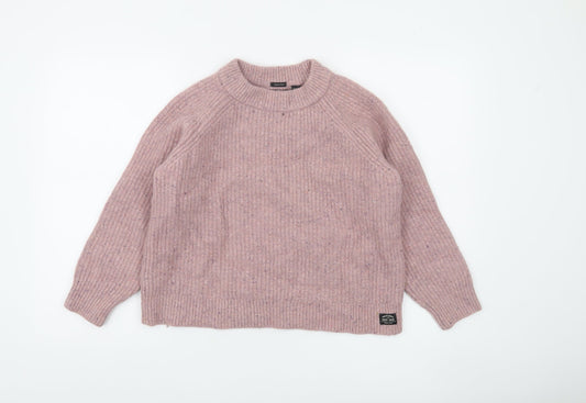 Superdry Women Pink Wool Blend Chunky Knit Crew Neck Jumper Size 12