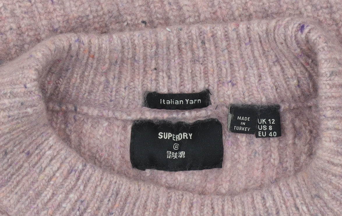 Superdry Women Pink Wool Blend Chunky Knit Crew Neck Jumper Size 12