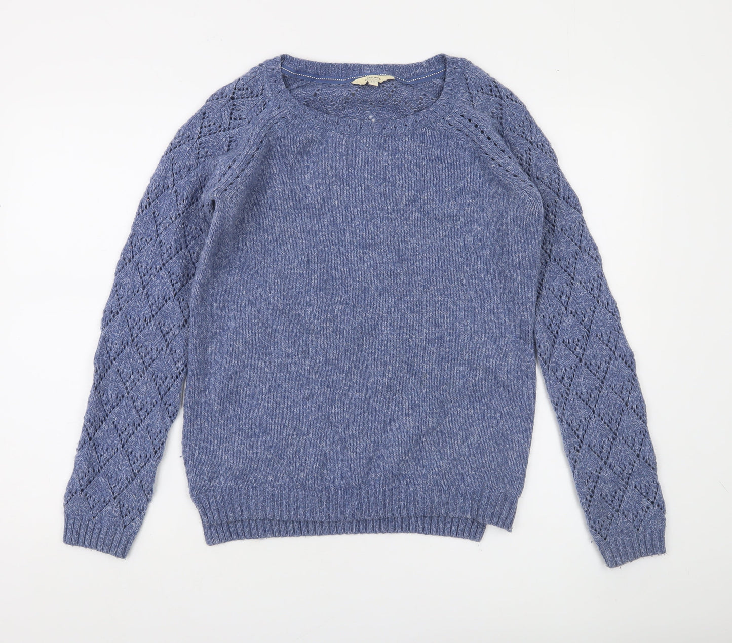 FatFace Women's Blue Open Knit Wool Jumper Size 10 Crew Neck