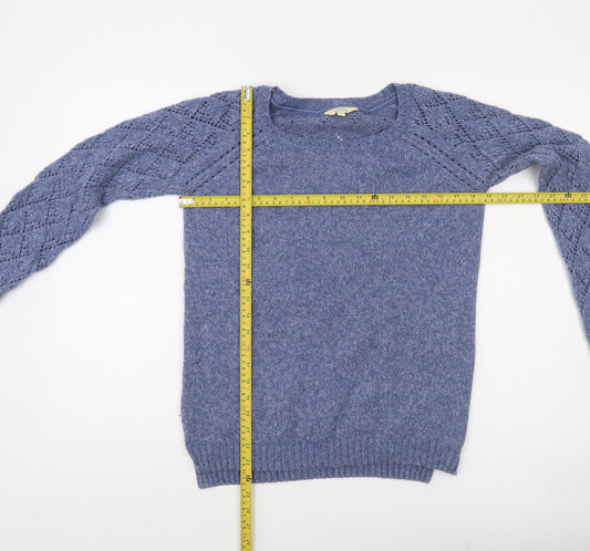 FatFace Women's Blue Open Knit Wool Jumper Size 10 Crew Neck