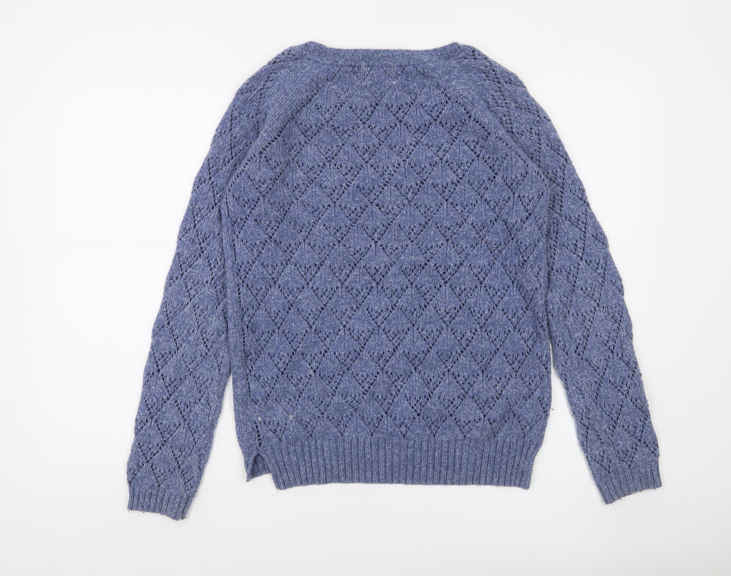 FatFace Women's Blue Open Knit Wool Jumper Size 10 Crew Neck