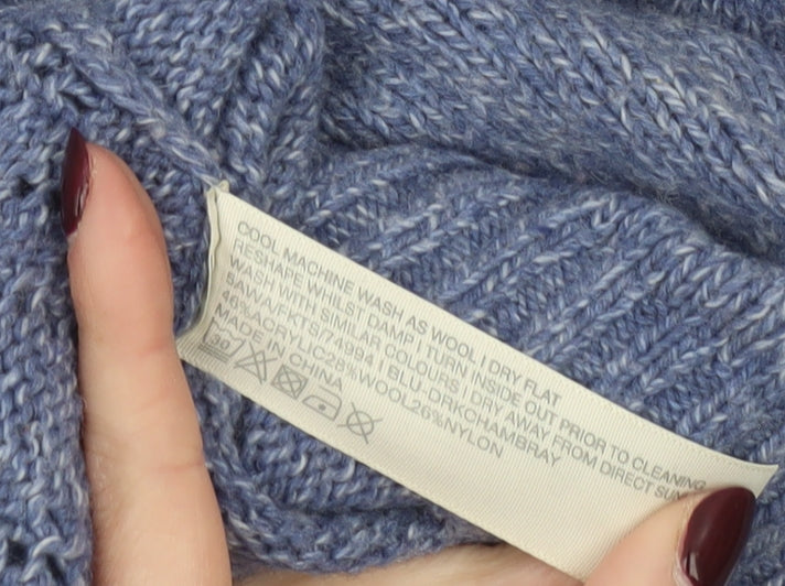 FatFace Women's Blue Open Knit Wool Jumper Size 10 Crew Neck