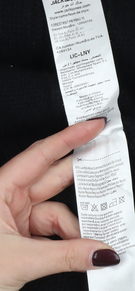 Jack & Jones Mens Black XL Cable-Knit Wool Pullover Jumper