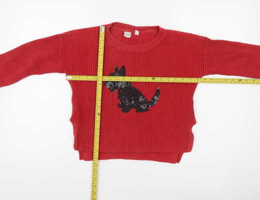 GAP Kids Girls Red Sequin Dog Cotton Jumper 10-11 Years Pullover