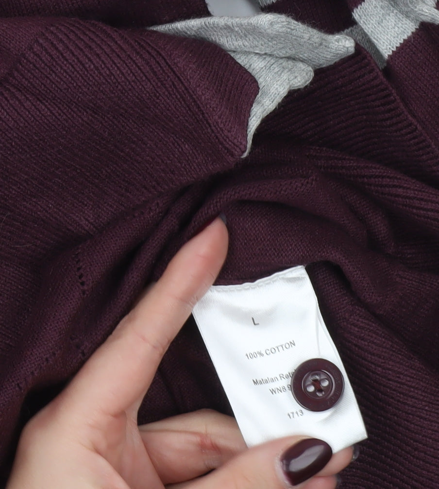 Lee Cooper Men’s Purple Cotton Button V-Neck Cardigan L