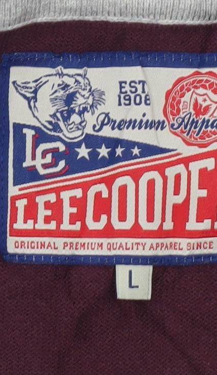 Lee Cooper Men’s Purple Cotton Button V-Neck Cardigan L