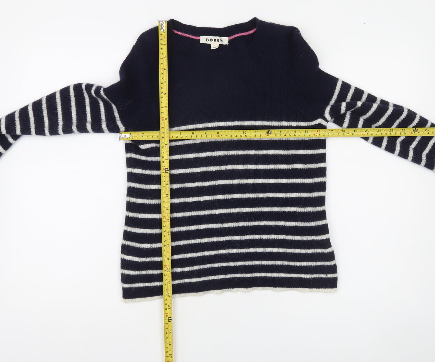 Boden Women's Navy White Striped Wool Blend Pullover Jumper Size S