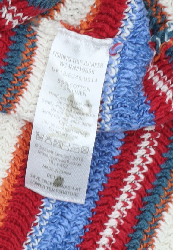 Seasalt Cornwall Women’s Multicoloured Striped Cotton Linen Jumper Size 18