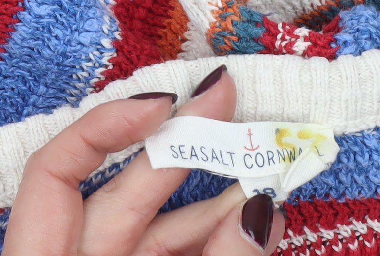 Seasalt Cornwall Women’s Multicoloured Striped Cotton Linen Jumper Size 18
