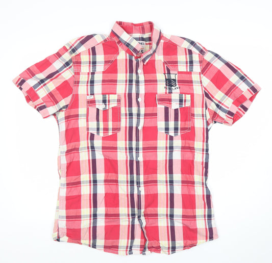 Jack & Jones Men’s Red Plaid Short Sleeve Button-Up Shirt XL