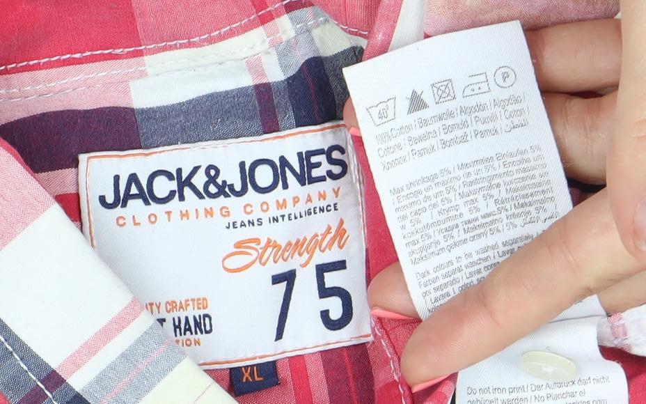 Jack & Jones Men’s Red Plaid Short Sleeve Button-Up Shirt XL