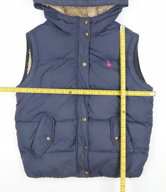 Jack Wills Women's Blue Hooded Puffer Waistcoat UK 12 Down Filled