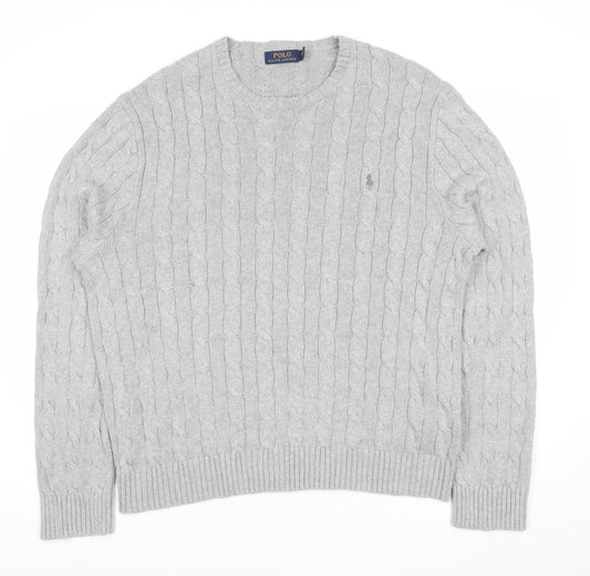 Polo Ralph Lauren Men’s Grey XL Cable-Knit Cotton Crew Jumper