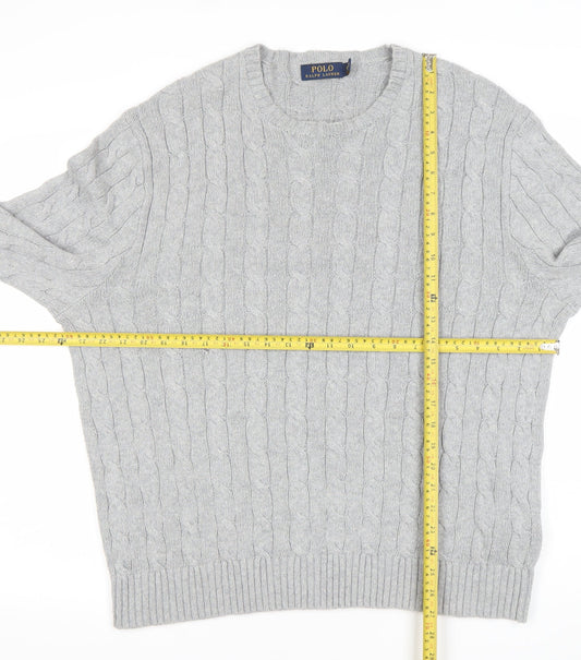 Polo Ralph Lauren Men’s Grey XL Cable-Knit Cotton Crew Jumper