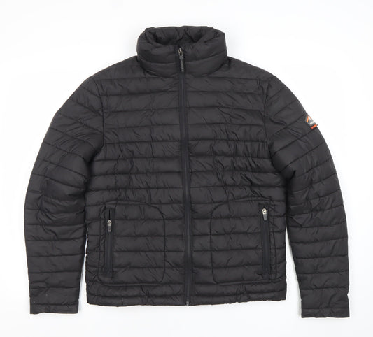 Superdry Men's Black Small Puffer Jacket Lightweight Quilted Winter Coat