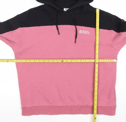 Diesel Womens Black Pink Hoodie L Colourblock Cotton Blend Pullover