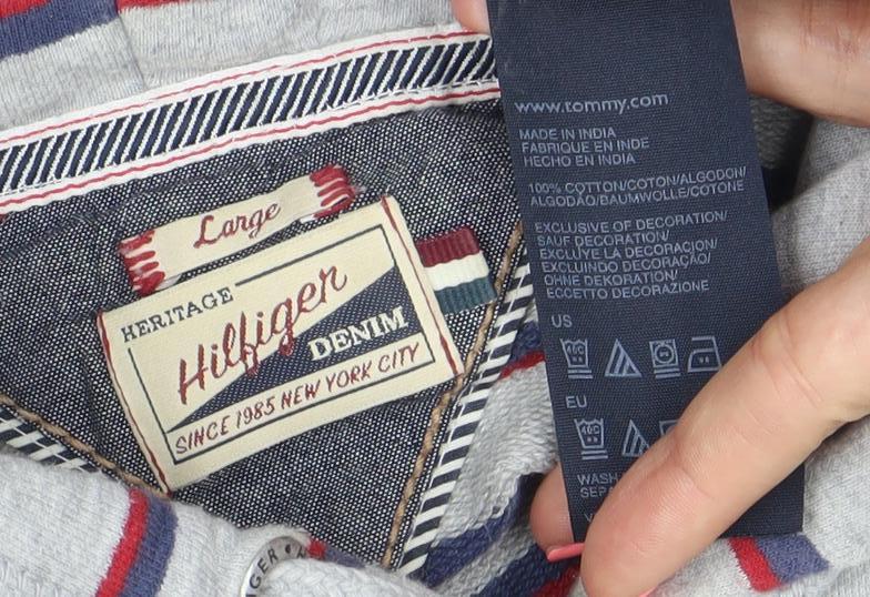 Tommy Hilfiger Men’s Grey Striped Pullover Hoodie Size L