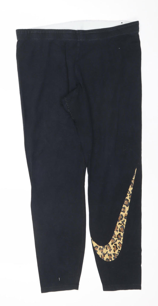 Nike Womens Black XL Leggings Leopard Print Logo Cotton Stretch Activewear