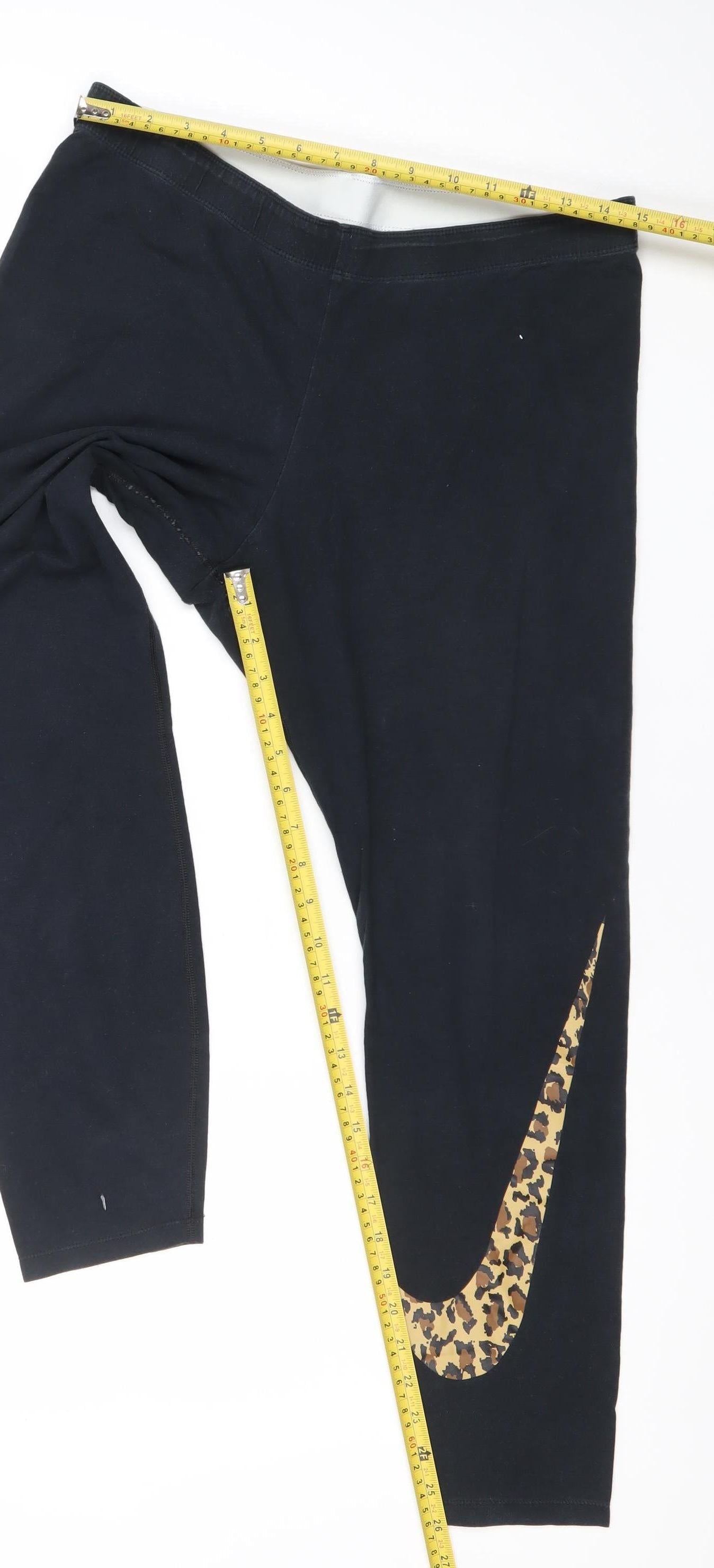 Nike Womens Black XL Leggings Leopard Print Logo Cotton Stretch Activewear
