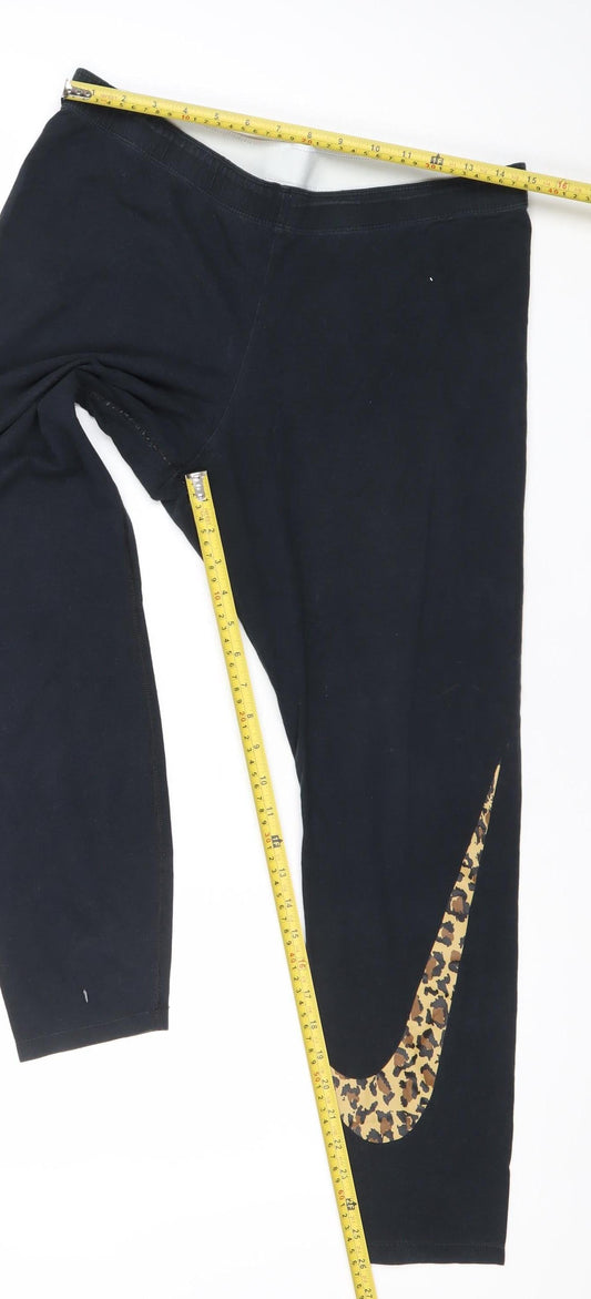 Nike Womens Black XL Leggings Leopard Print Logo Cotton Stretch Activewear