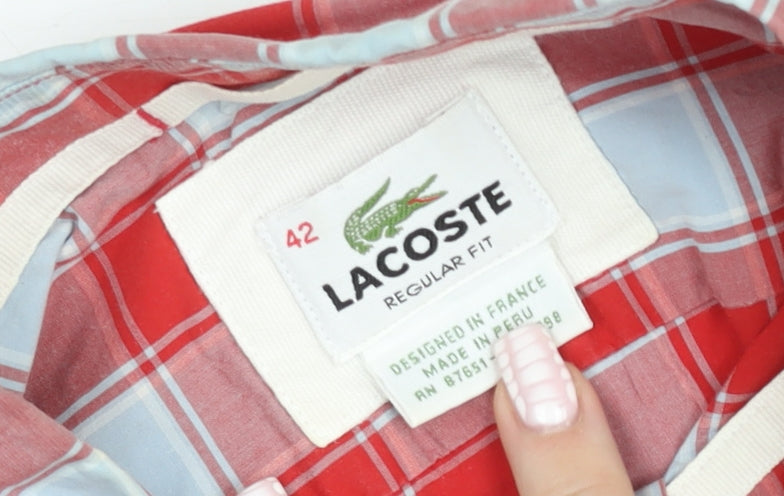 Lacoste Mens Red Check Short Sleeve Regular Fit Button-Up Shirt Size L