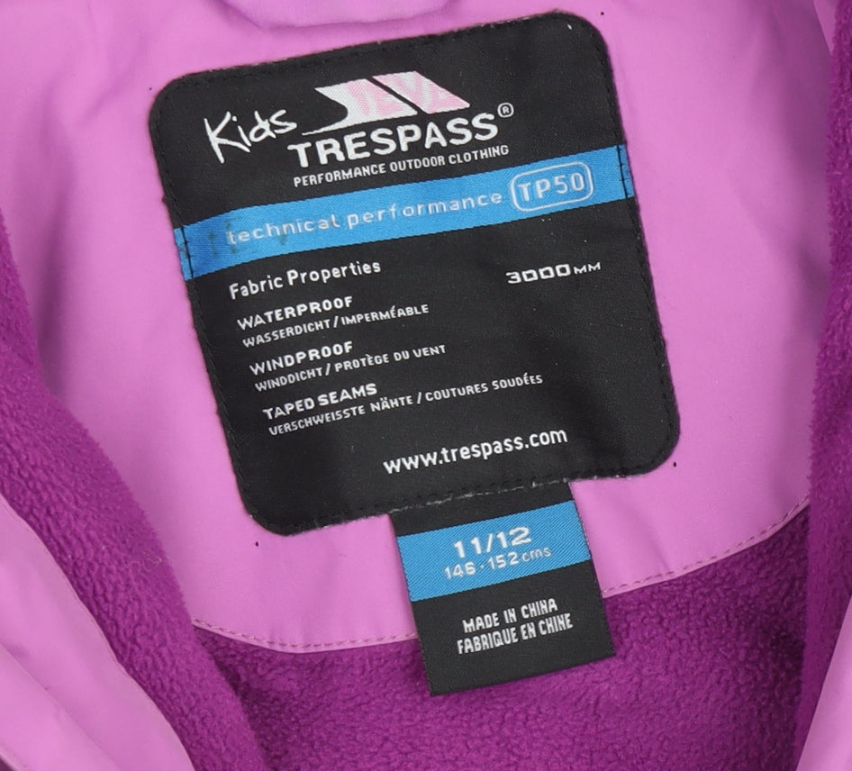 Trespass Girls Purple Waterproof Ski Jacket 11-12 Years Hooded Winter Coat
